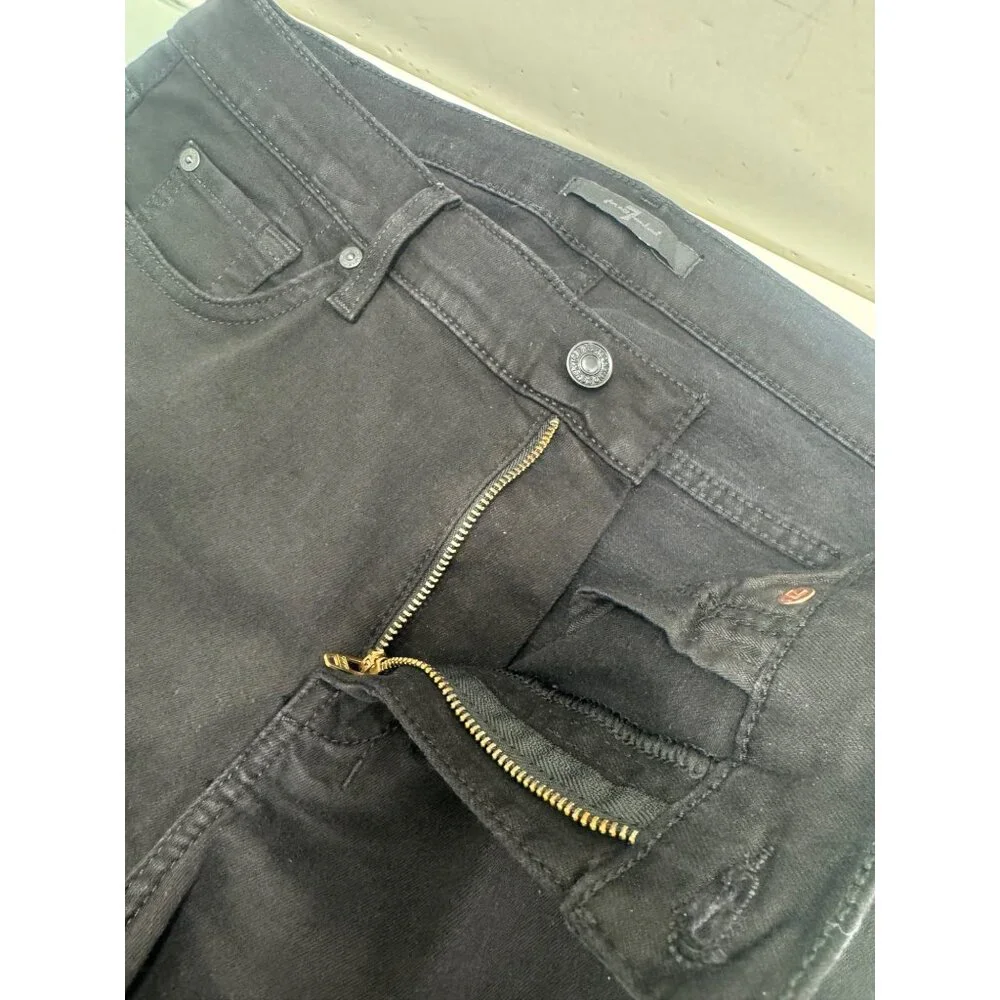 7 For All Mankind Dojo Womens Jeans 31X30 Flare Leg Black Denim Wide Leg Stretch - Picture 6 of 13